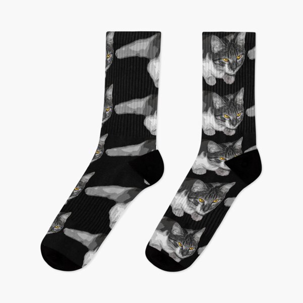 Item preview, black and white cat with strange eyes designed and sold by ricobarinas.