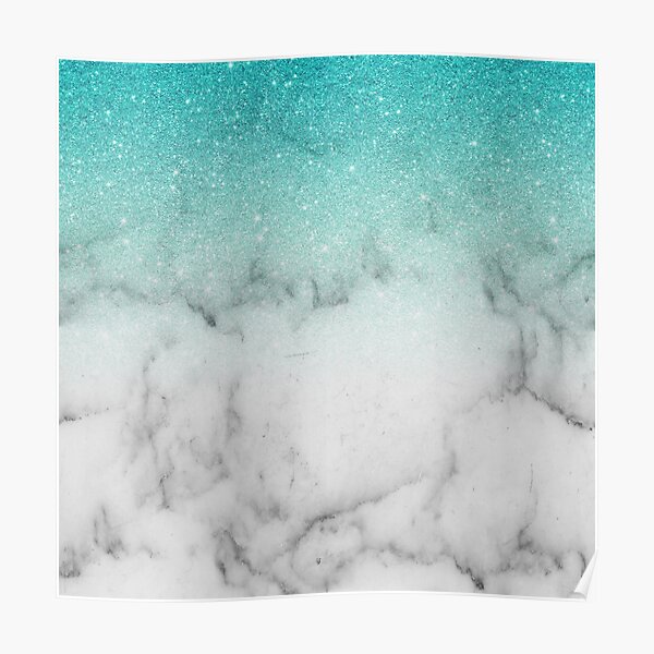 Teal Glitter Marble Ombre Fading Gradient Poster