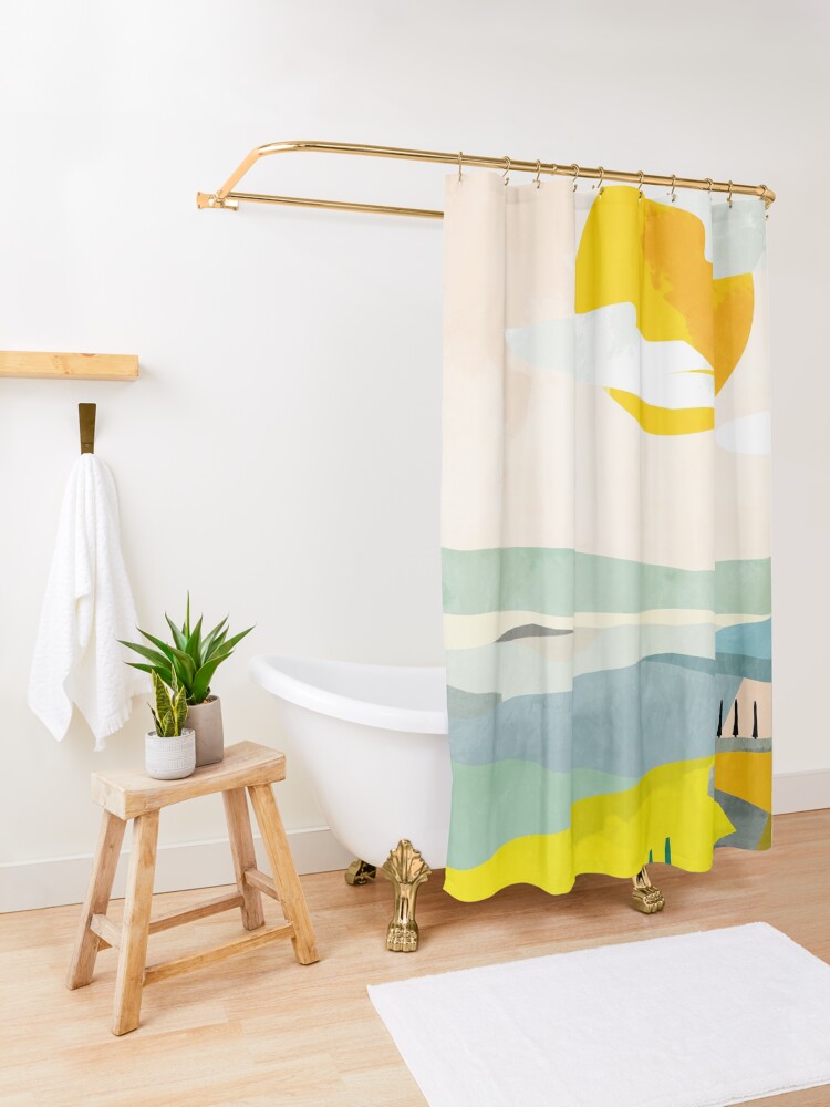 Alternate view of tuscany sun summer abstract landscape Shower Curtain