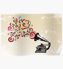 Abstract swirl background with record player Poster