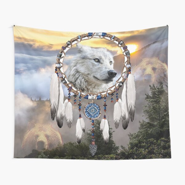 Wolf, Bear and Dream Catcher Tapestry