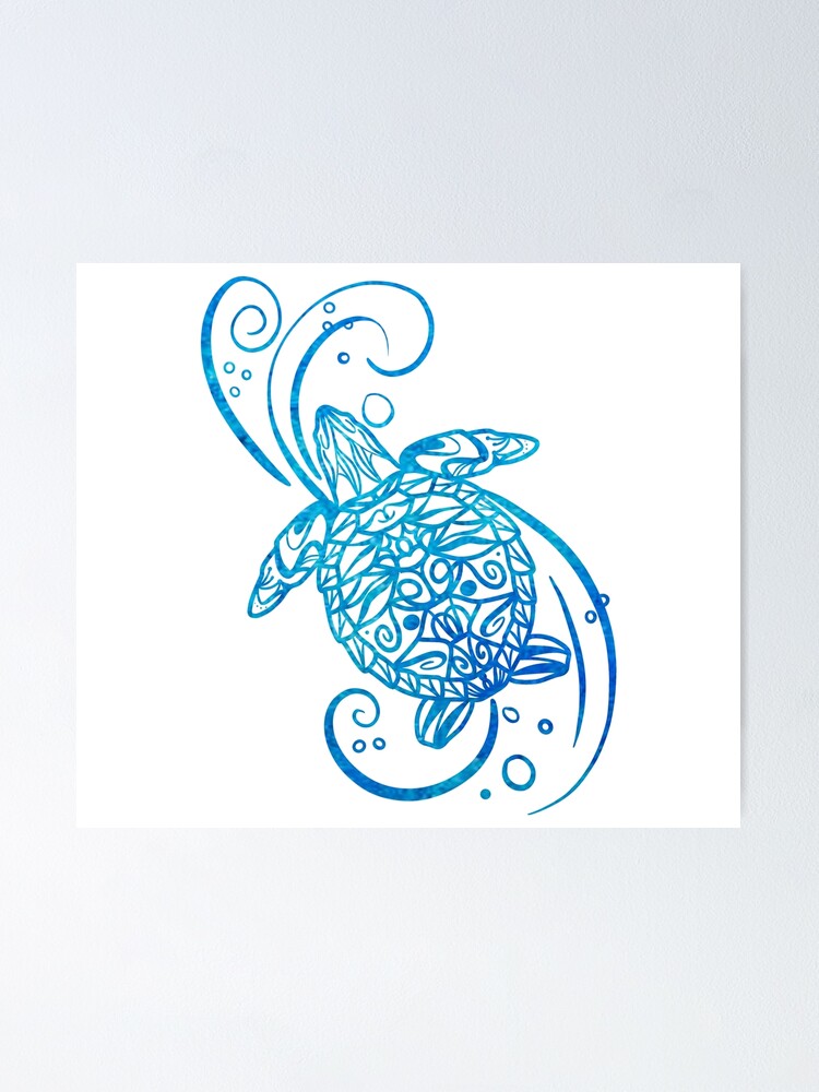 Download "Sea Turtle Mandala Watercolor Blue " Poster by ...