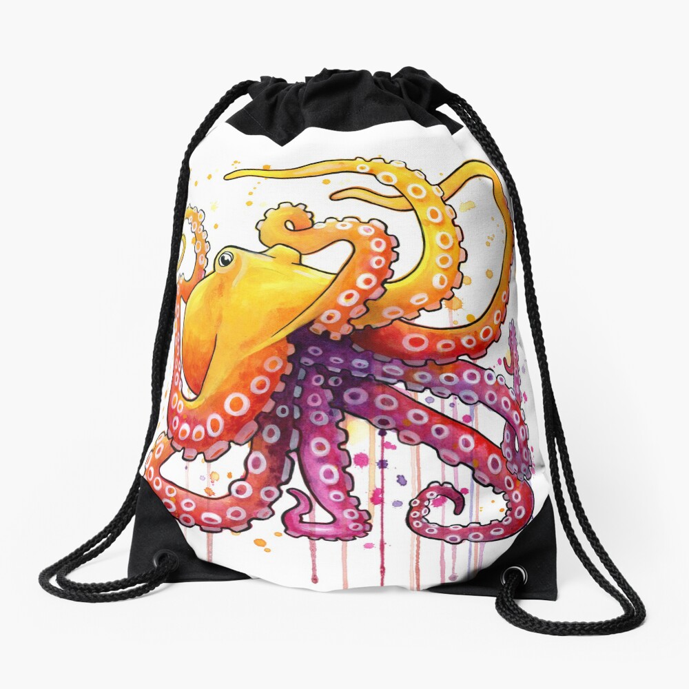 Octopus Sunrise Drawstring Bag