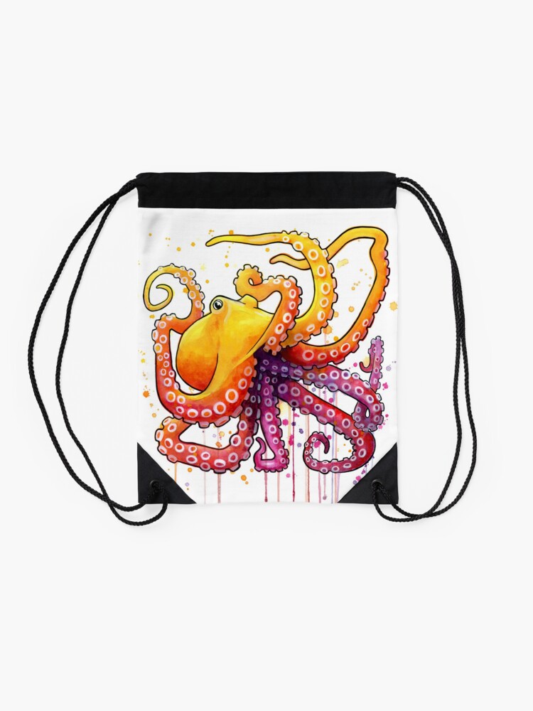 Alternate view of Octopus Sunrise Drawstring Bag