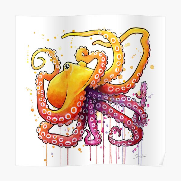 Octopus Sunrise Poster