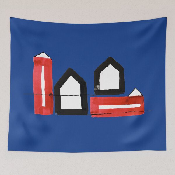 Item preview, Two Black and Two Red Houses on Blue Board designed and sold by Istvan Ocztos.