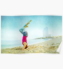 Yoga in the beach, Barcelona Poster