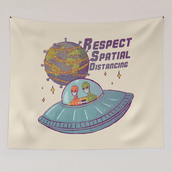 Item preview, Respect Spatial Distancing - Aliens - Tee Global Crisis Social Distance Reusable Facemask Earth Virus Covid19 Healthcare Workers Survived UFO Day Storm Area 51 for real Self Isolating designed and sold by Any Color Designs.