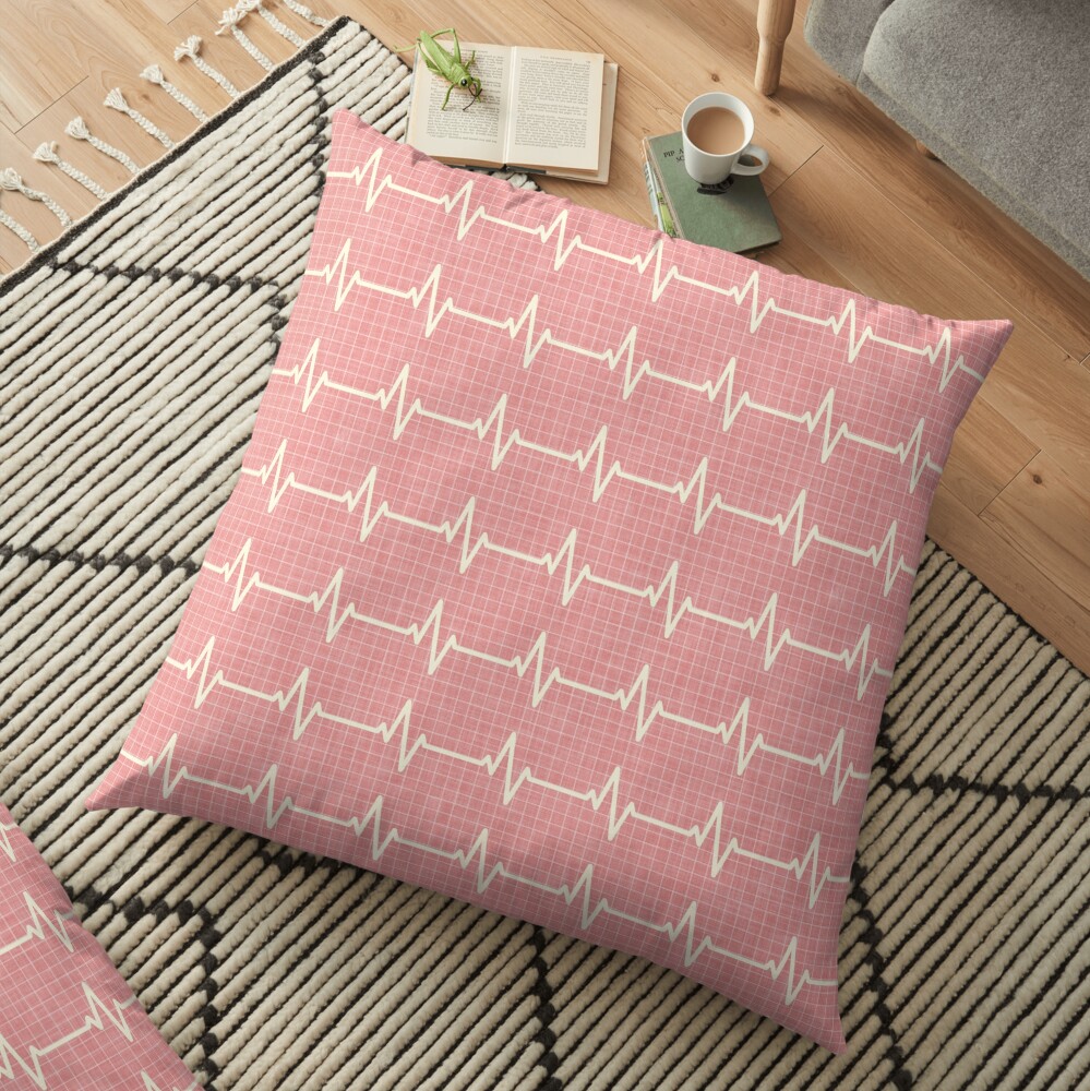 Heartbeat - Cream on Pink Floor Pillow