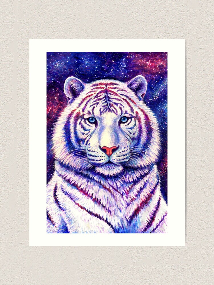 Alternate view of Among the Stars - Cosmic White Tiger Art Print