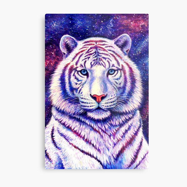 Among the Stars - Cosmic White Tiger Metal Print