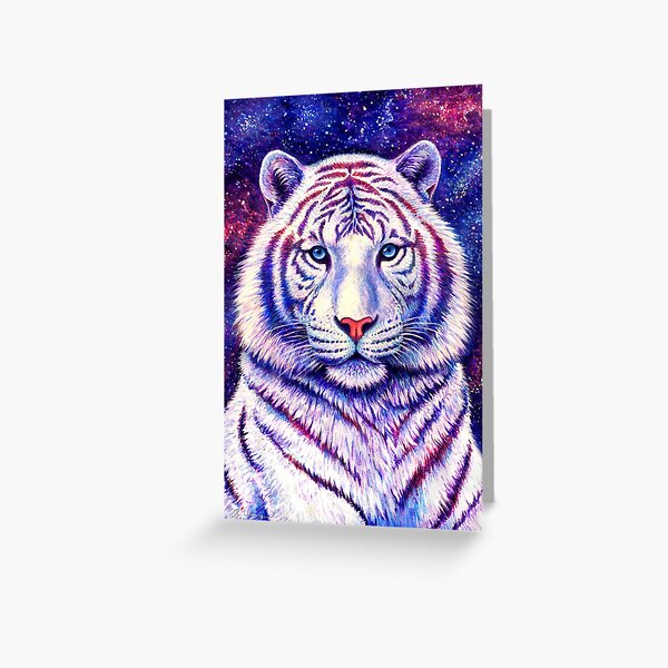 Among the Stars - Cosmic White Tiger Greeting Card