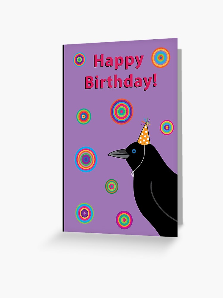 Carte De Vœux Bon Anniversaire Corbeau Avec Fond Violet Par Dreamingdogs Redbubble