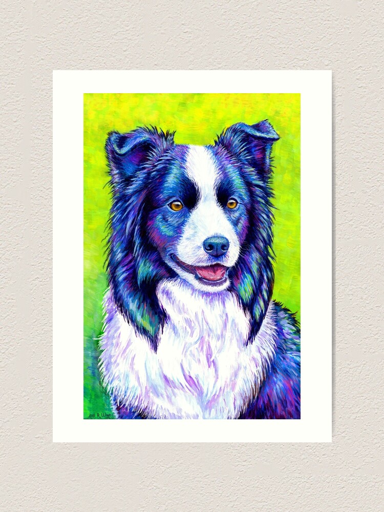 Alternate view of Watchful Eye - Colorful Border Collie Dog Art Print