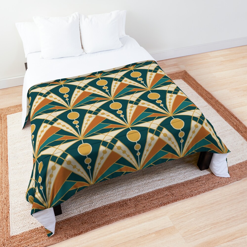 Art Deco (Green, rusty and gold) Comforter