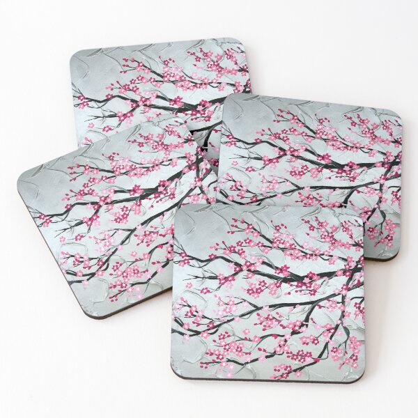 Item preview, Japanese Cherry Blossom Branch with Pink and Grey flowers designed and sold by cathyjacobs.