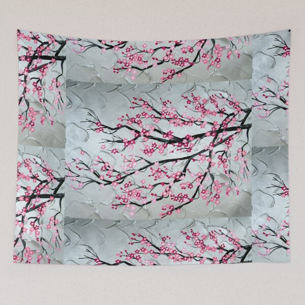 Item preview, Japanese Cherry Blossom Branch with Pink and Grey flowers designed and sold by cathyjacobs.