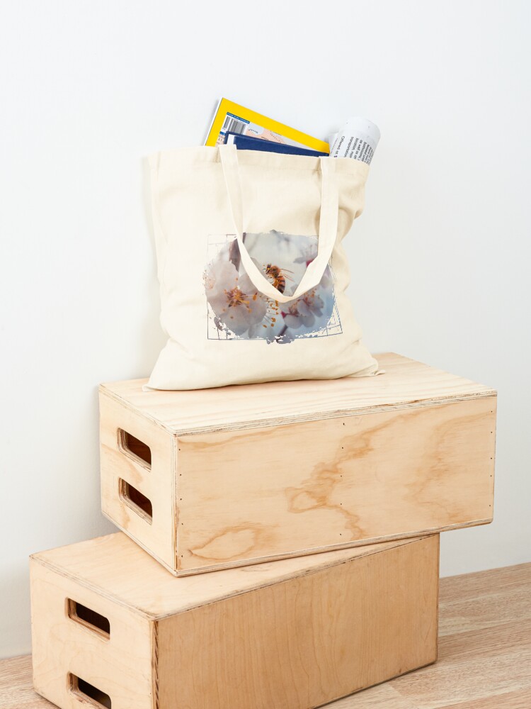 Alternate view of honey bee on apricot flowers Tote Bag