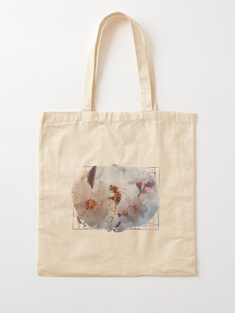 Alternate view of honey bee on apricot flowers Tote Bag
