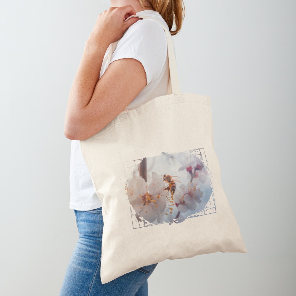 honey bee on apricot flowers Tote Bag
