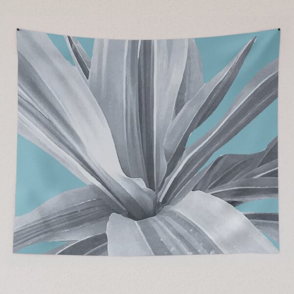 Item preview, Grey leaves. Tropical blue. designed and sold by PrintedDreams.