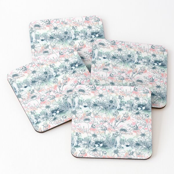 Item preview, Fields of Cosmos in Coral, Mint and Navy Tied Dye designed and sold by Gingerlique.