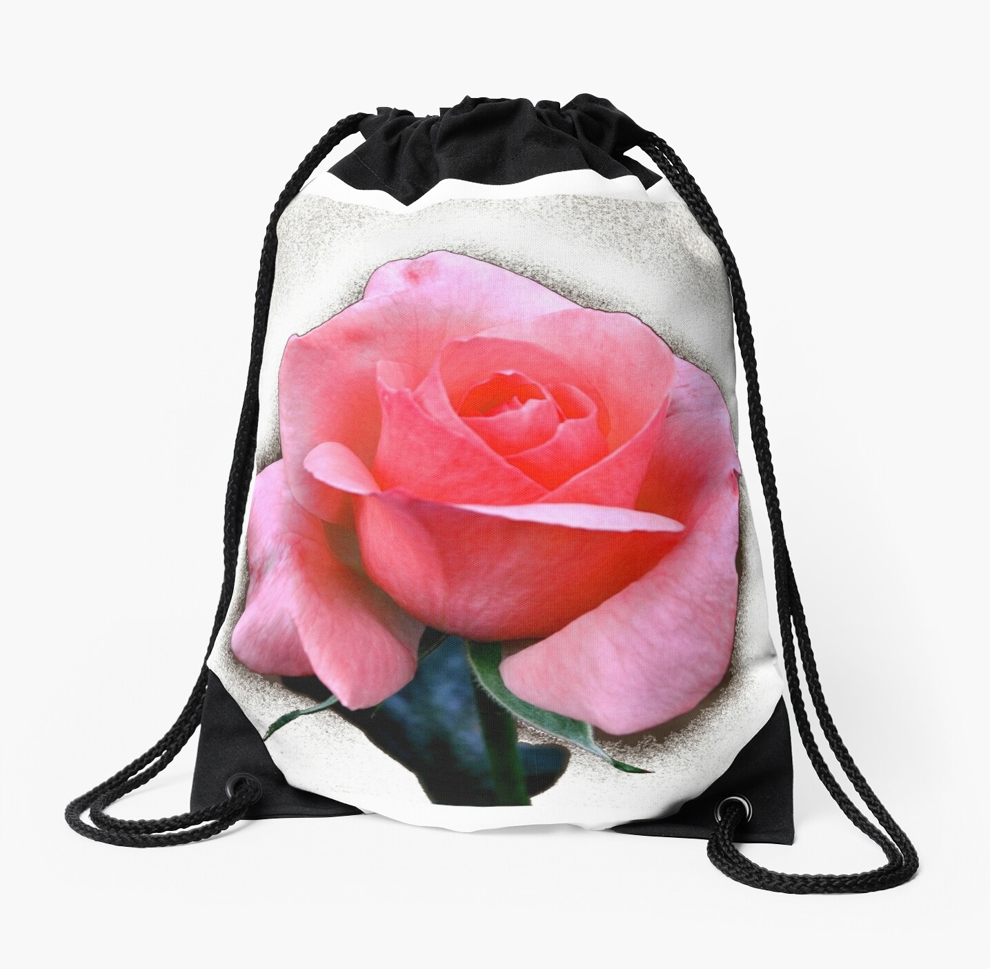 Good Morning Sun Pink Rose On White Background Drawstring Bag By