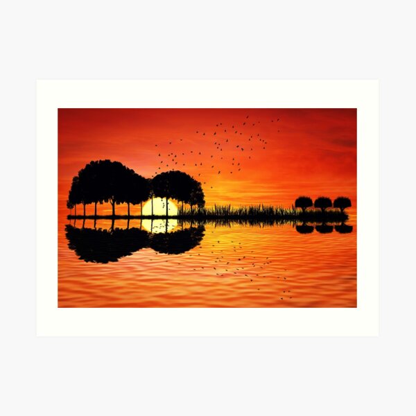 guitar island sunset Art Print