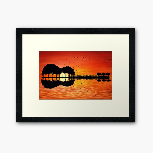 guitar island sunset Framed Art Print