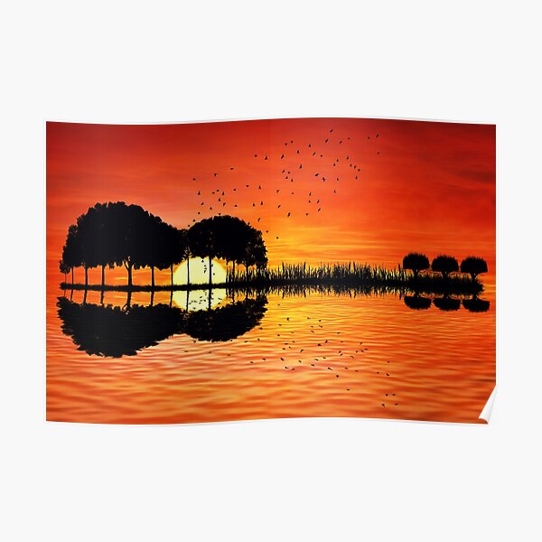 guitar island sunset Poster