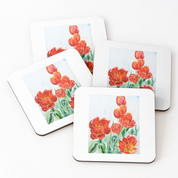 Item preview, Red tulips green backing designed and sold by Helen Imogen Field.