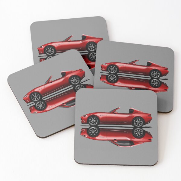 My drawing of the open and closed red open and closed RF roadster convertible Japanese sports car Coasters (Set of 4)