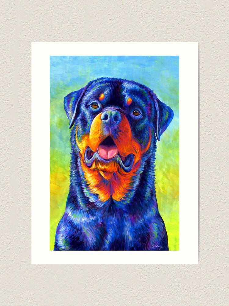 Alternate view of Gentle Guardian - Colorful Rainbow Rottweiler Dog Art Print