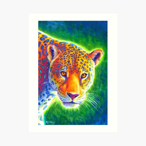Light in the Rainforest - Psychedelic Rainbow Jaguar Art Print