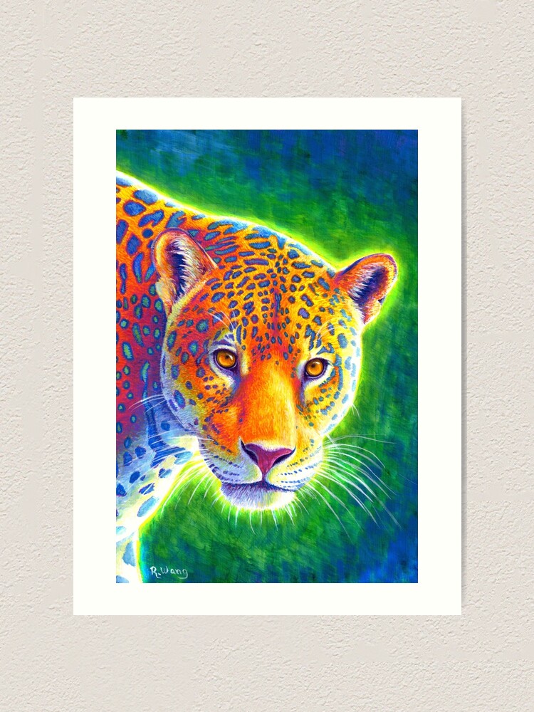 Alternate view of Light in the Rainforest - Psychedelic Rainbow Jaguar Art Print