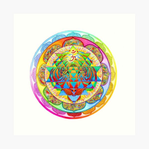 Inner Strength Psychedelic Tiger Sri Yantra Mandala Art Print