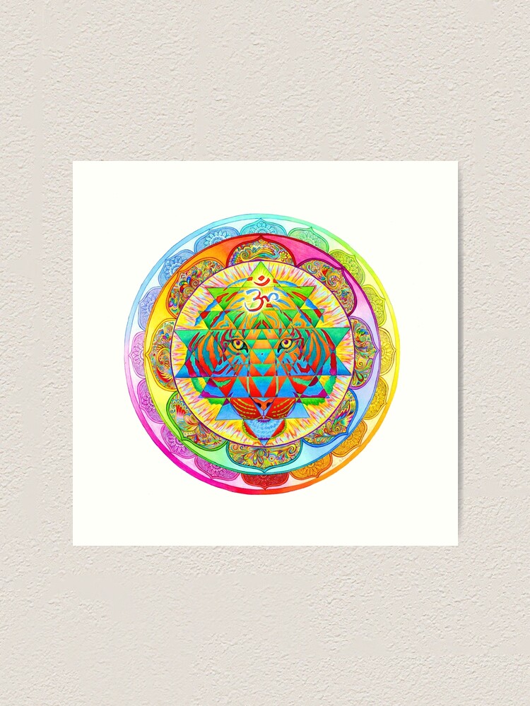 Alternate view of Inner Strength Psychedelic Tiger Sri Yantra Mandala Art Print