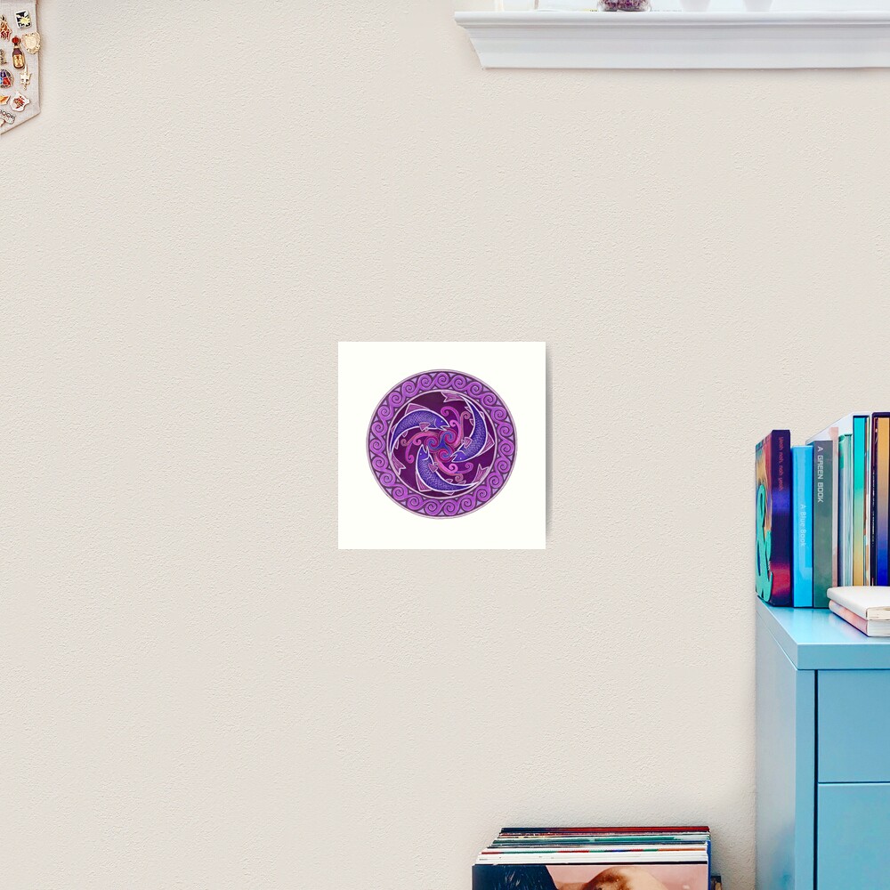 Purple Fish Spiral Celtic Triskele Mandala Art Print