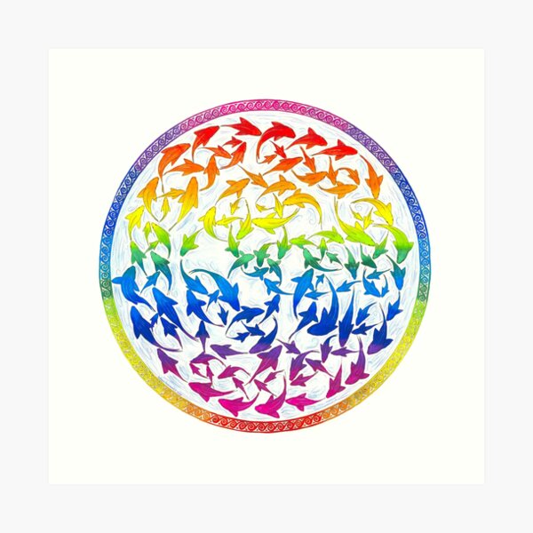 Harmony Rainbow Fish Psychedelic Mandala Art Print