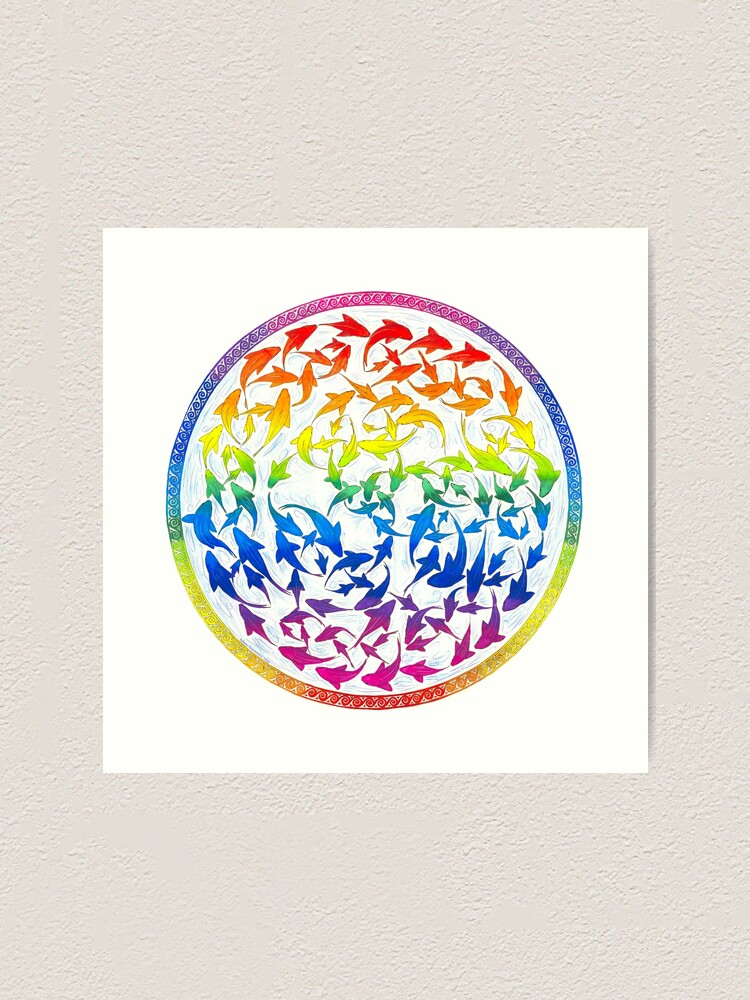 Alternate view of Harmony Rainbow Fish Psychedelic Mandala Art Print