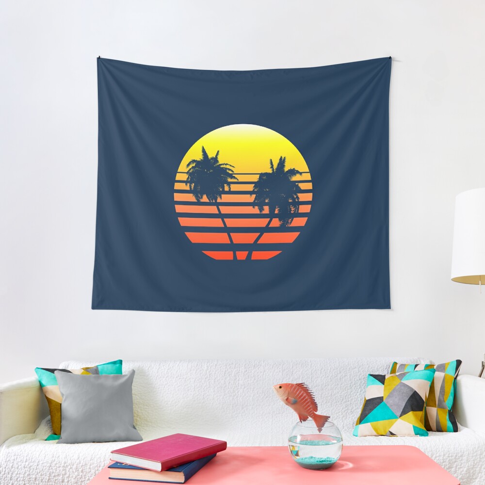 Synthwave Sunset (with palm trees) Tapestry