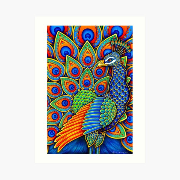 Colorful Paisley Peacock Rainbow Bird Art Print