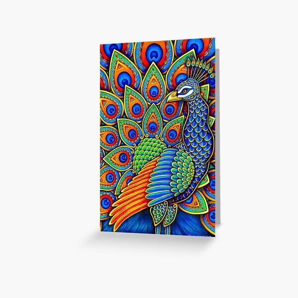 Colorful Paisley Peacock Rainbow Bird Greeting Card
