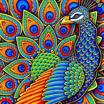 Artwork thumbnail, Colorful Paisley Peacock Rainbow Bird by lioncrusher