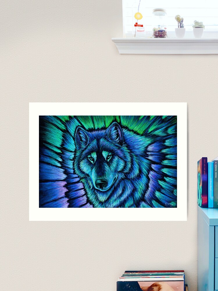 Colorful Blue Fantasy Rainbow Spirit Wolf Aurora Cute Blank Spiral Notebook  Journal 