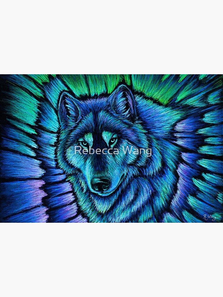 Blue Fantasy Wolf Aurora Glowing Spirit by lioncrusher