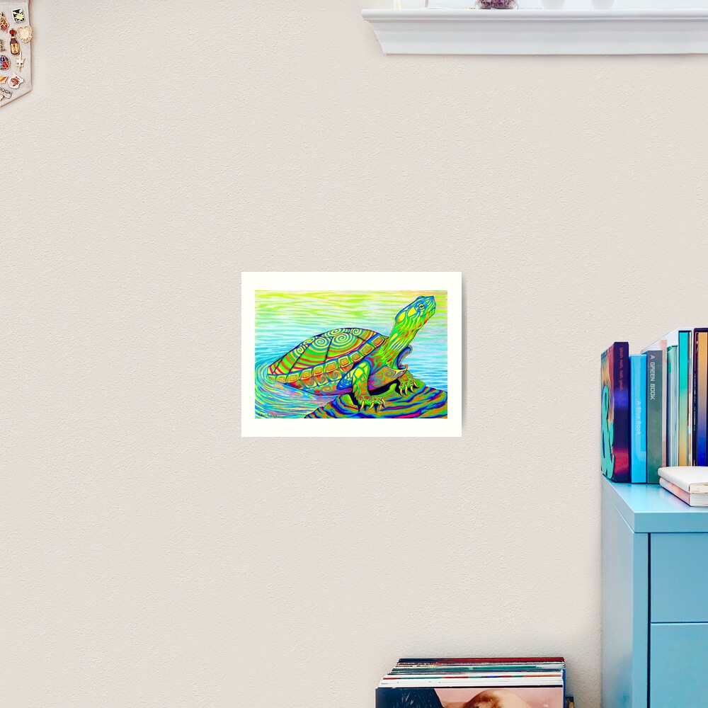 Psychedelic Rainbow Colorful Neon Painted Water Turtle Art Print