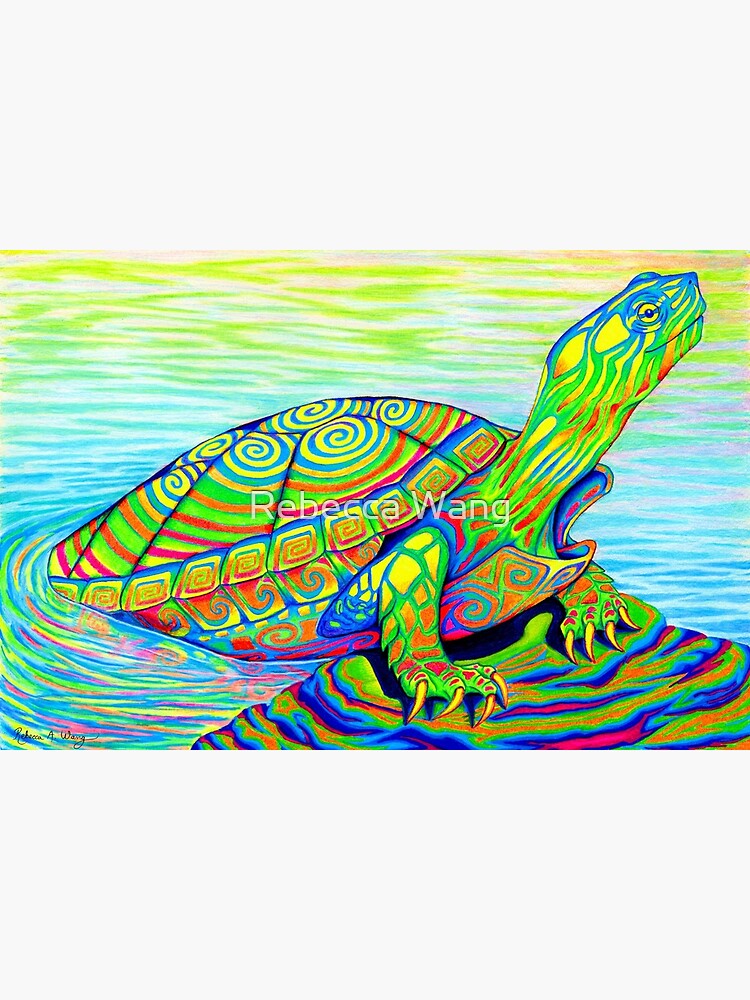 Psychedelic Rainbow Colorful Neon Painted Water Turtle by lioncrusher