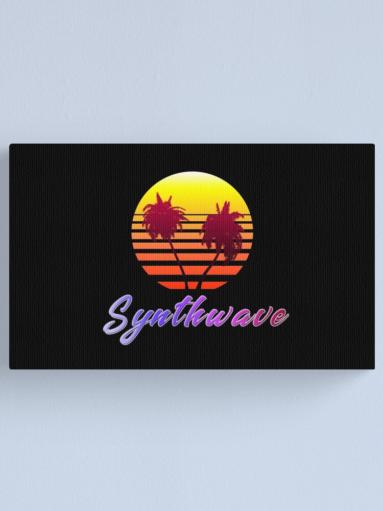 Alternate view of Synthwave Sun (with palm trees) Canvas Print