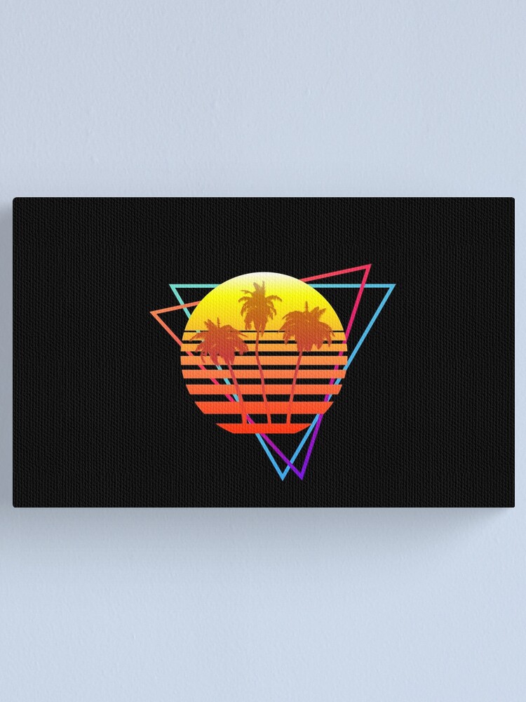 Alternate view of Synthwave Sun (with palm trees and triangles) Canvas Print